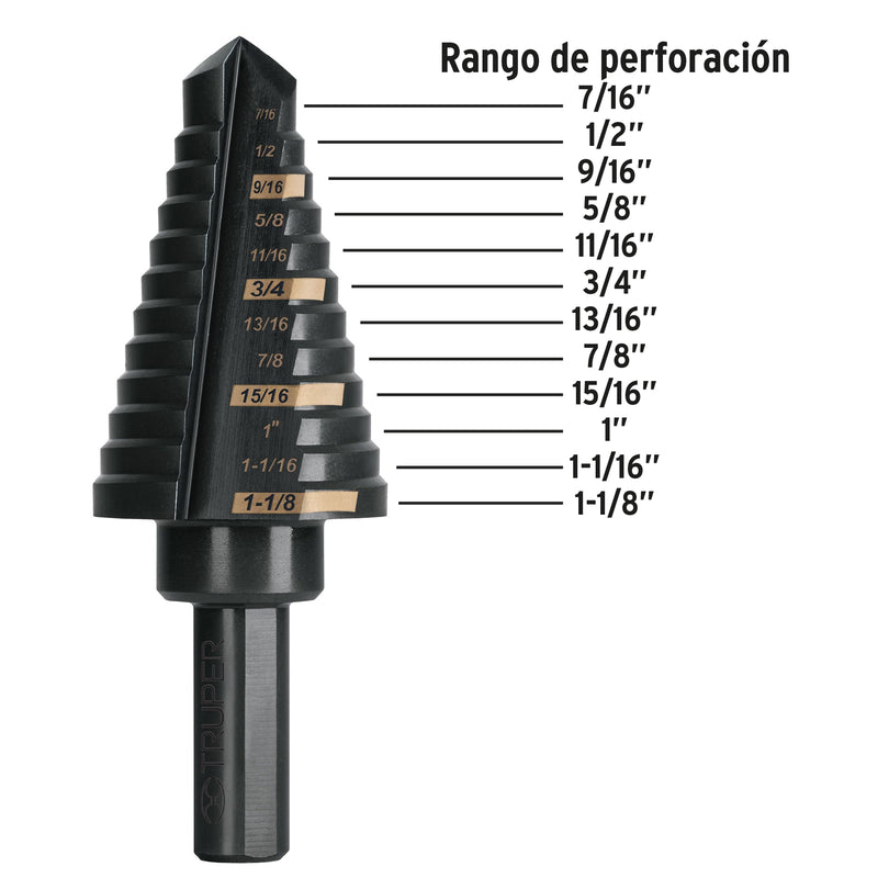 Broca escaloanada para metal 7/16" a 1-1/8" Truper