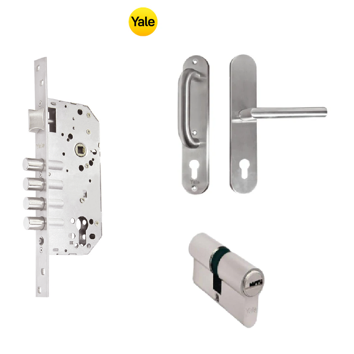 Cerradura de embutir principal 2 golpes  4 pines con placa Milan Yale