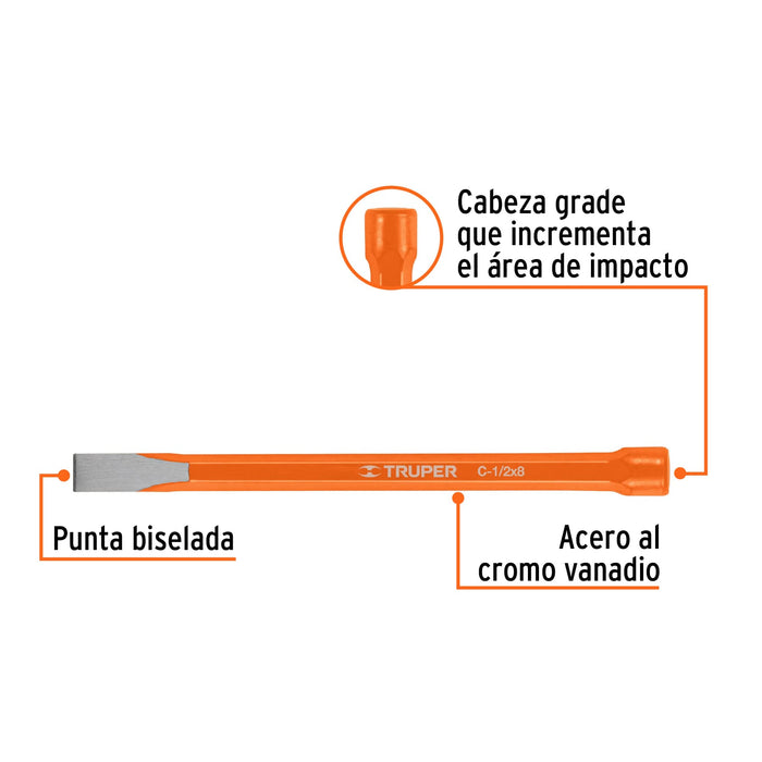 Cincel plano 1/2"x8" Truper-2