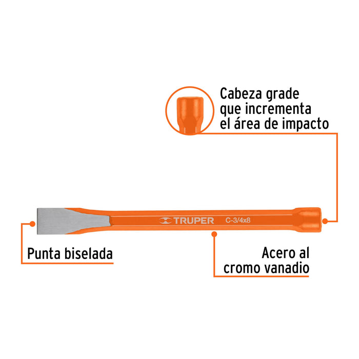 Cincel plano 3/4"x8" Truper-2