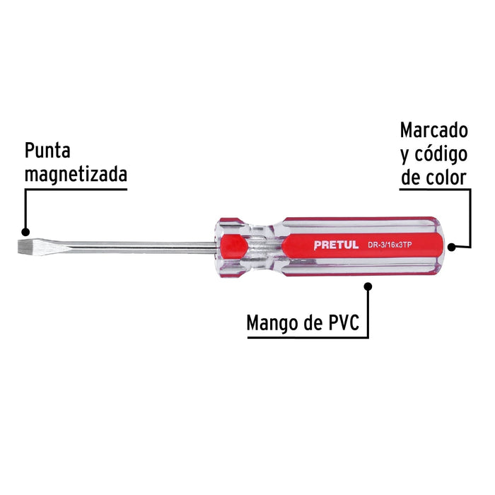 Desarmador plano 3/16x3 Pretul - 3