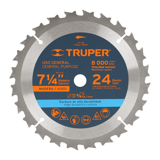 Disco de corte para madera 7-1/4" 24 dientes Truper - 1