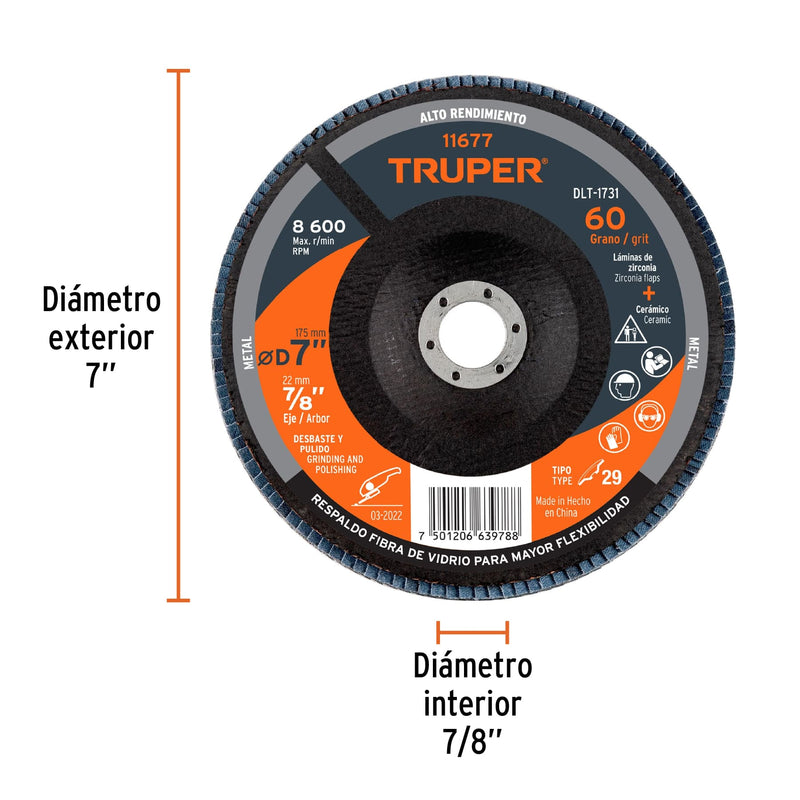 Disco de lija para amoladora 7 #60 Truper - 2