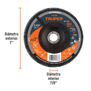 Disco de lija para amoladora 7 #80 Truper - 2
