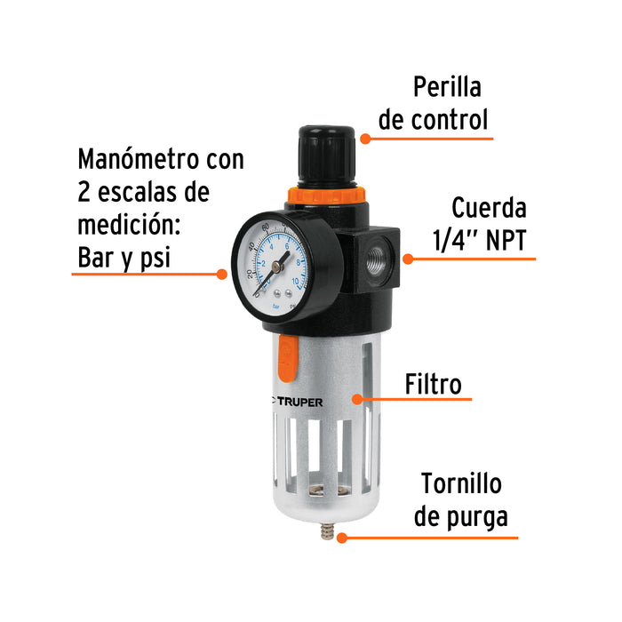 Filtro  regulador de aire para compresor 18238 Truper - 2
