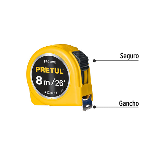 Flexometro 8 metros Pretul