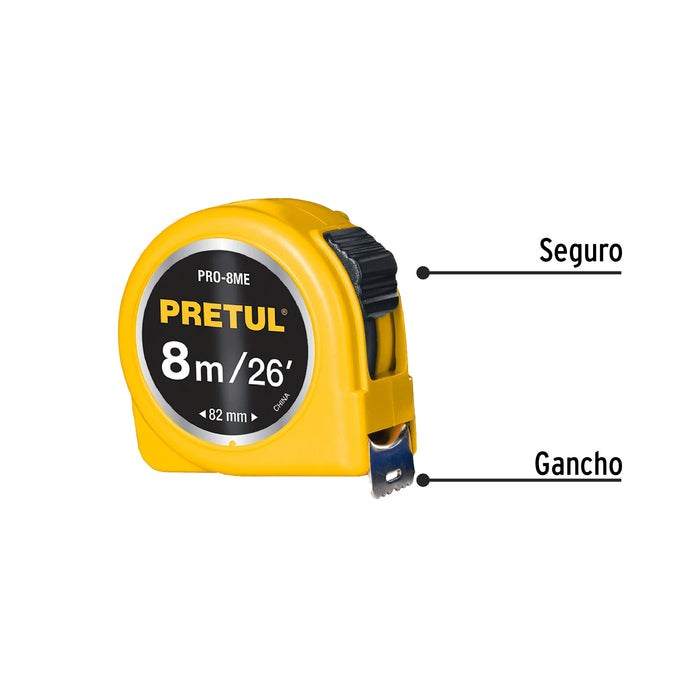 Flexometro 8 metros Pretul