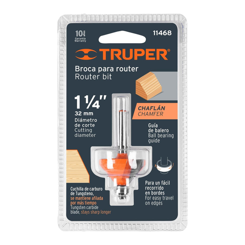 Fresa para ruteadora Biselar 45° Chaflan 1.1/4" 11468 Truper  - 2