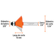 Fresa para ruteadora Biselar 45° Chaflan 1.1/4" 11468 Truper  - 3