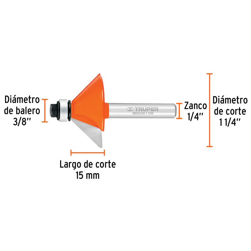 Fresa para ruteadora Biselar 45° Chaflan 1.1/4" 11468 Truper  - 3
