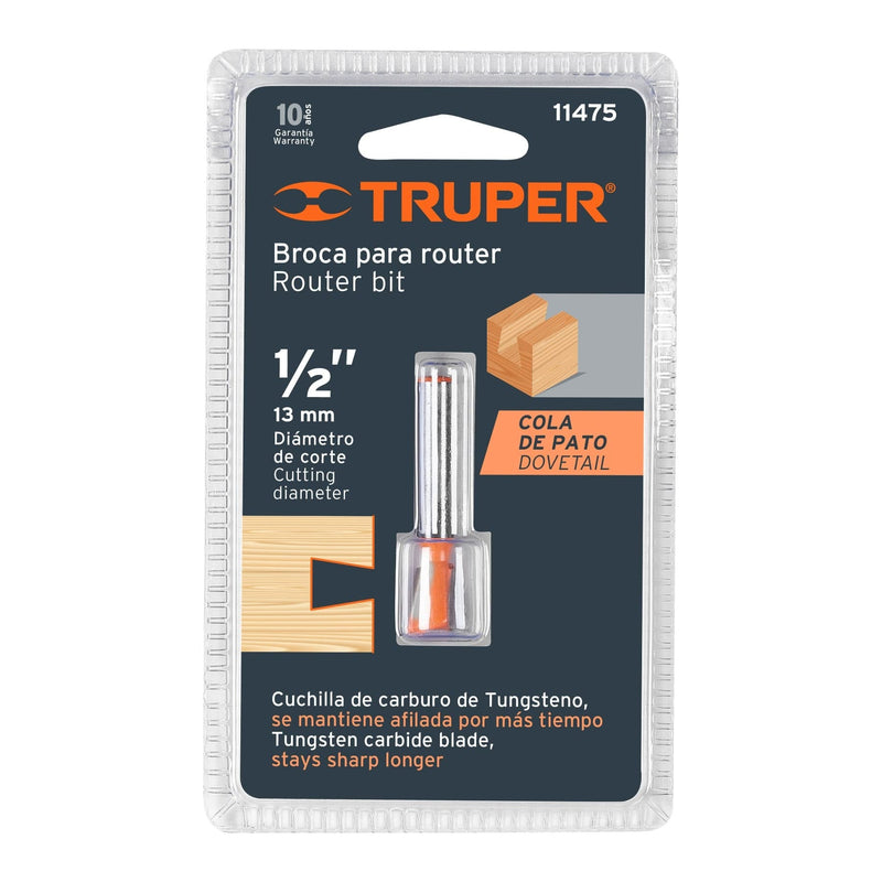 Fresa para ruteadora Cola De Pato 1/2" 11475 Truper - 2