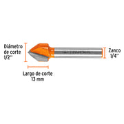 Fresa para ruteadora Corte En V 1/2" 11466 Truper - 3
