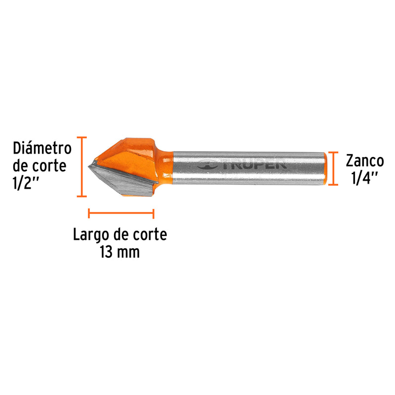 Fresa para ruteadora Corte En V 1/2" 11466 Truper - 3