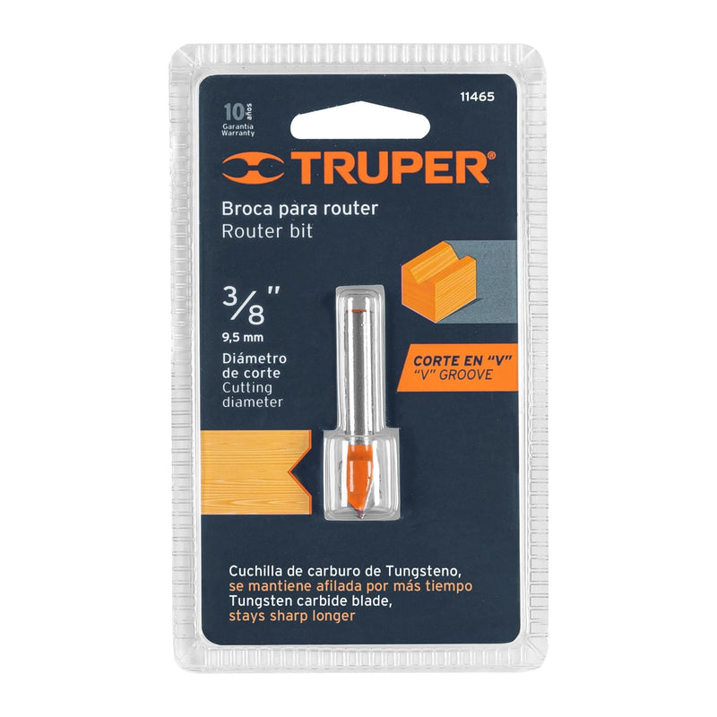 Fresa para ruteadora Corte En V 3/8" Truper