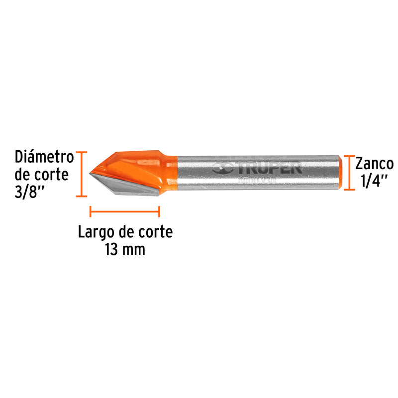 Fresa para ruteadora Corte En V 3/8" Truper - 1