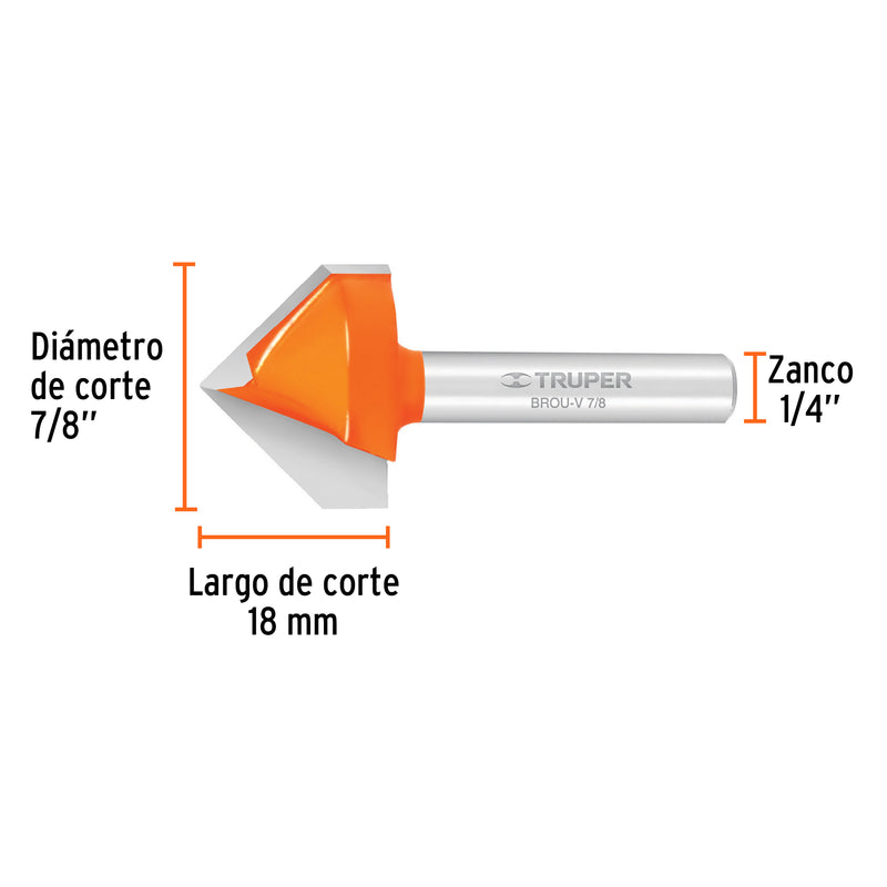 Fresa para ruteadora Corte En V 7/8" 11467 Truper - 3