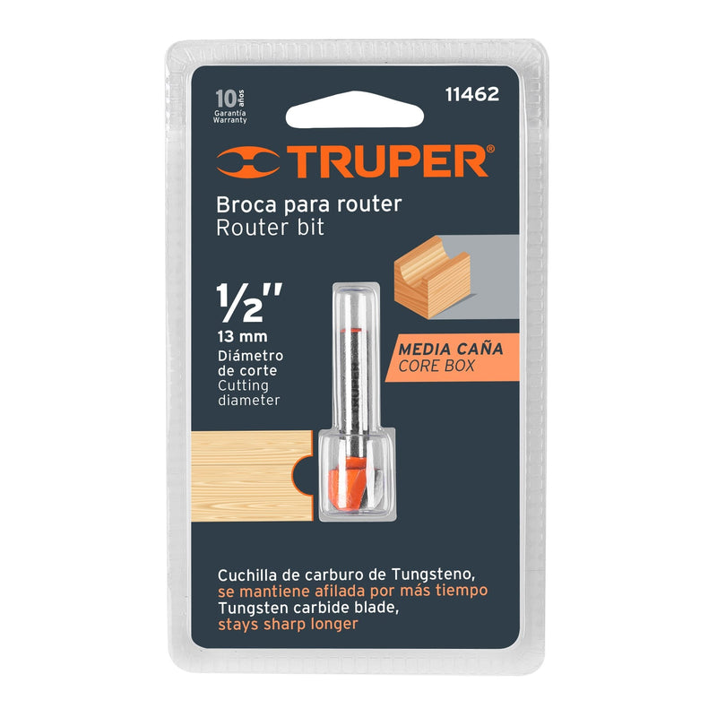 Fresa para ruteadora Corte Media Caña 1/2" 11462 Truper - 2