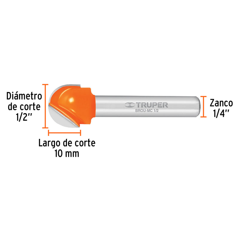 Fresa para ruteadora Corte Media Caña 1/2" 11462 Truper - 3
