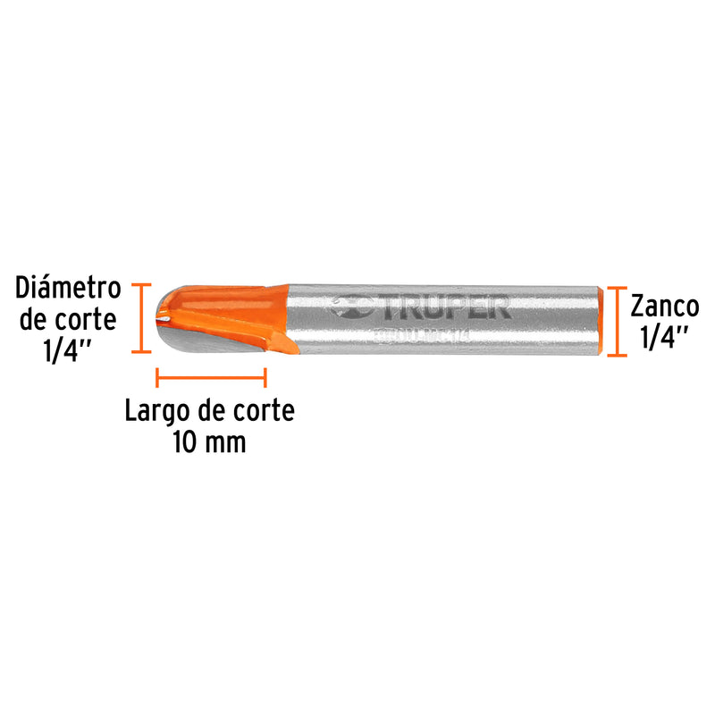 Fresa para ruteadora Corte Media Caña 1/4" 11460 Truper - 3