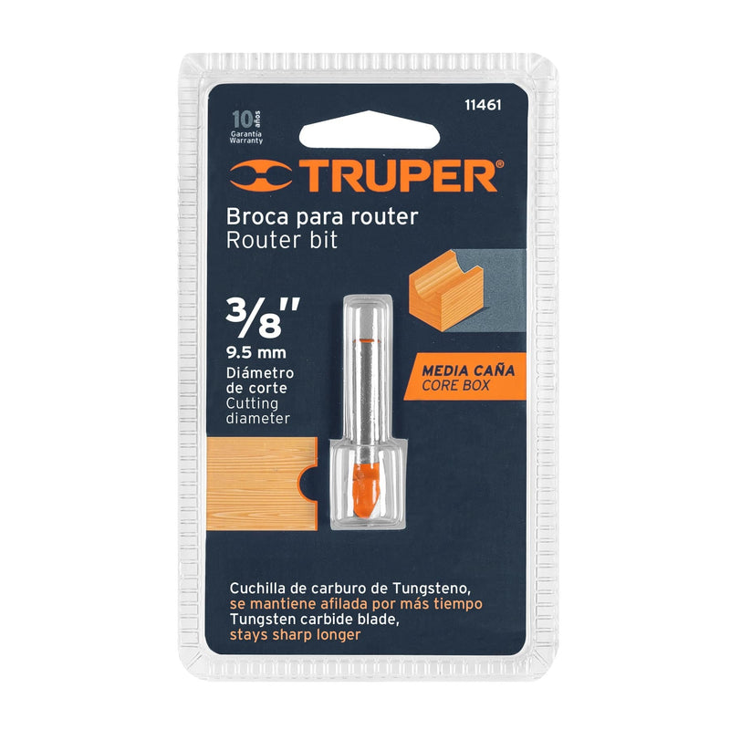 Fresa para ruteadora Corte Media Caña 3/8" 11461 Truper - 2