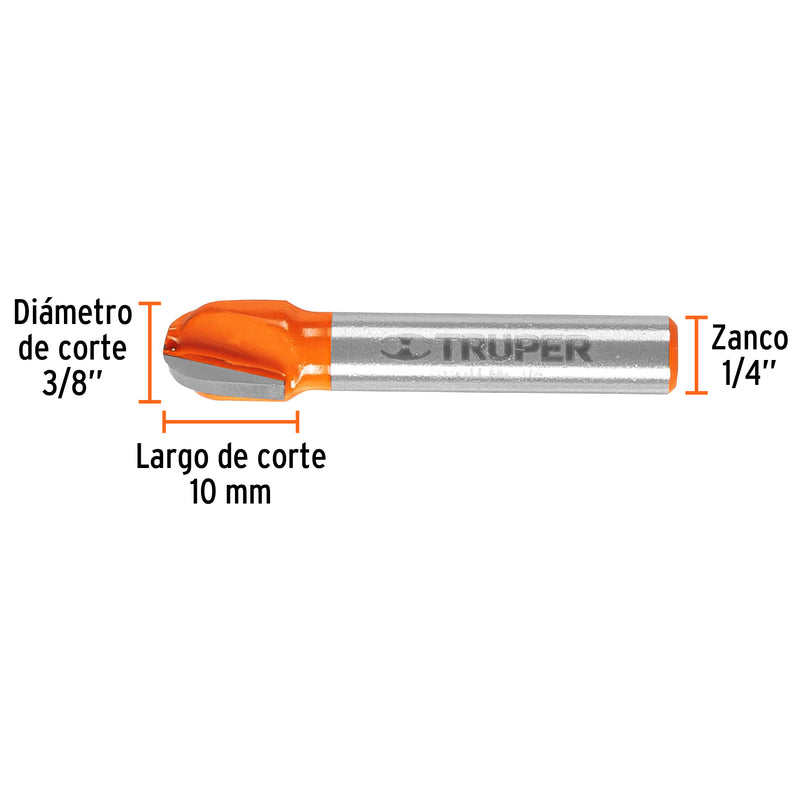 Fresa para ruteadora Corte Media Caña 3/8" 11461 Truper - 3