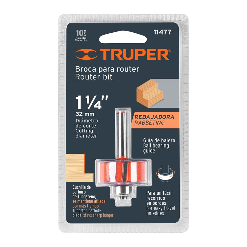 Fresa para ruteadora Rebajadora con rodamiento 1.1/4" 11477 Truper - 2