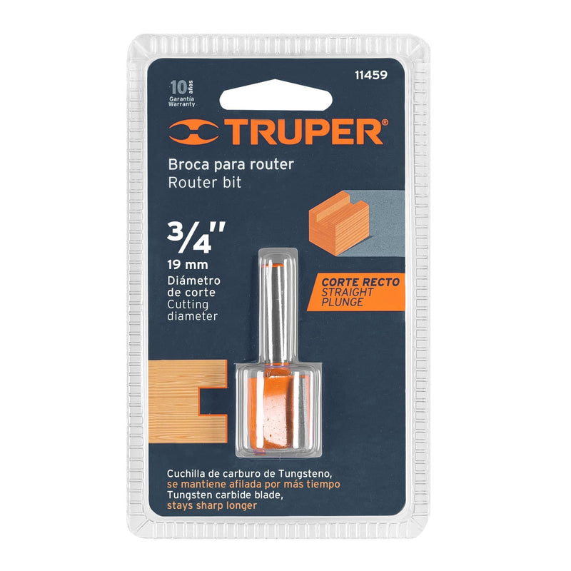 Fresa para ruteadora Recta 2 filos  1/4"X3/4" 11459 Truper - 2