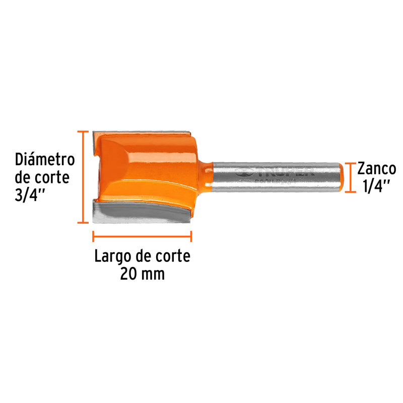 Fresa para ruteadora Recta 2 filos  1/4"X3/4" 11459 Truper - 3