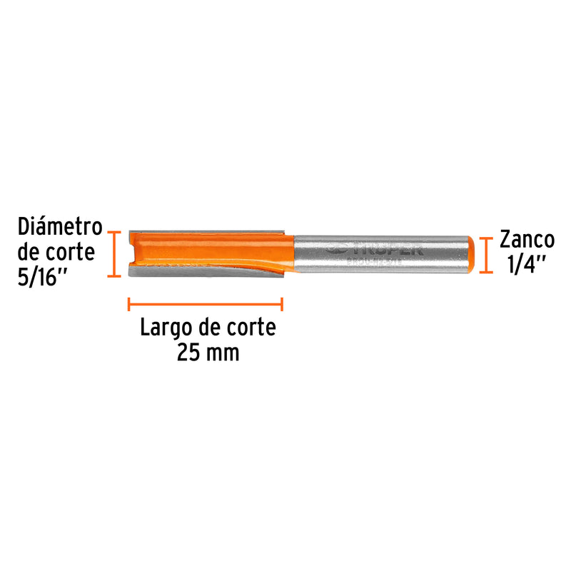 Fresa para ruteadora Recta 2 filos  1/4"X5/16" 11454 Truper - 3