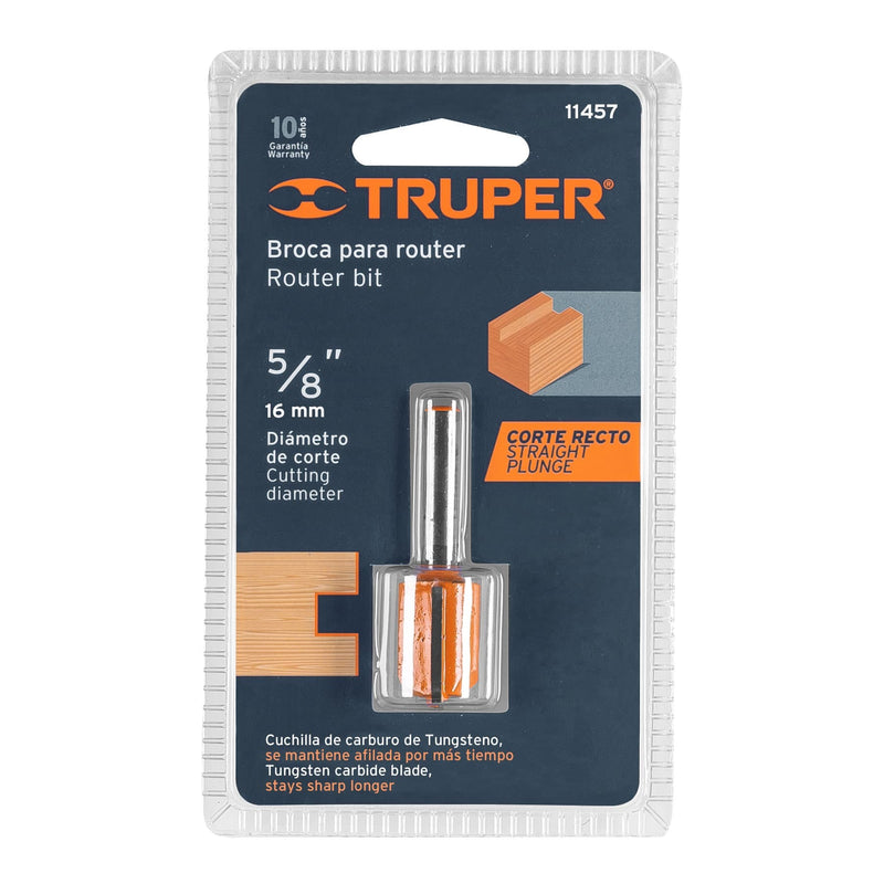 Fresa para ruteadora Recta 2 filos  1/4"X5/8" 11457 Truper - 2