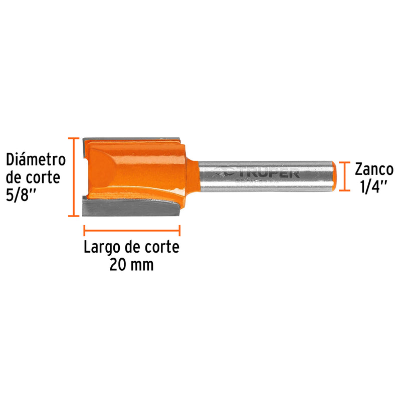 Fresa para ruteadora Recta 2 filos  1/4"X5/8" 11457 Truper - 3