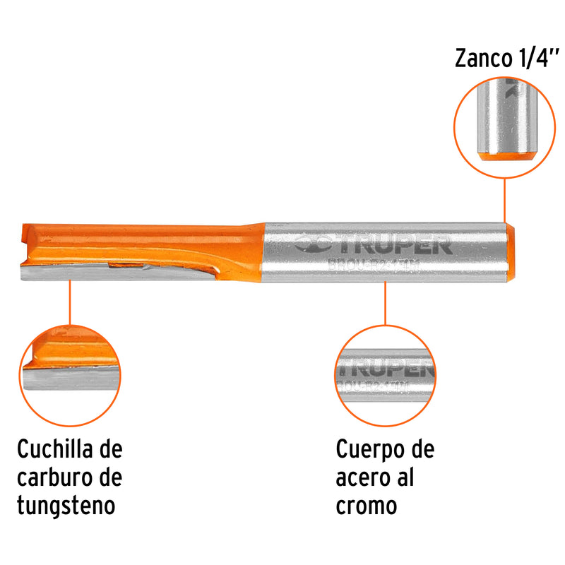 Fresa para ruteadora Recta 2 filos  1/4"x1/4"X25mm 11453 Truper - 3