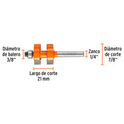 Fresa para ruteadora machimbradora 7/8" 102672 Truper - 3