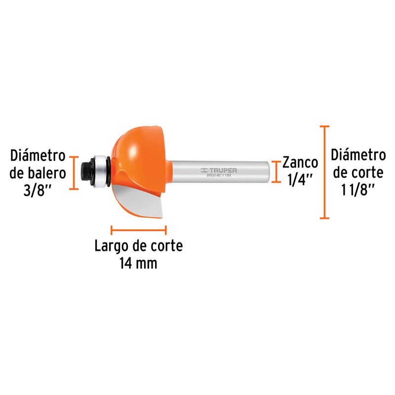 Fresa para ruteadora moldura Cuarto Bocel 1.1/8" 11485 Truper - 3
