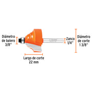 Fresa para ruteadora moldura doble romana, 1-3/8" con rodamiento 11481 Truper - 3