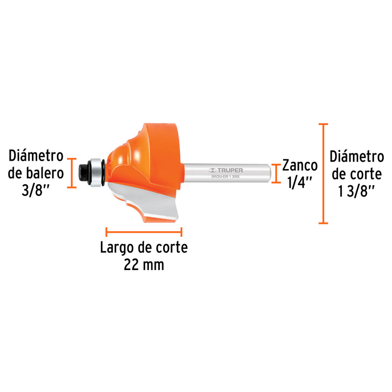Fresa para ruteadora moldura doble romana, 1-3/8" con rodamiento 11481 Truper - 3