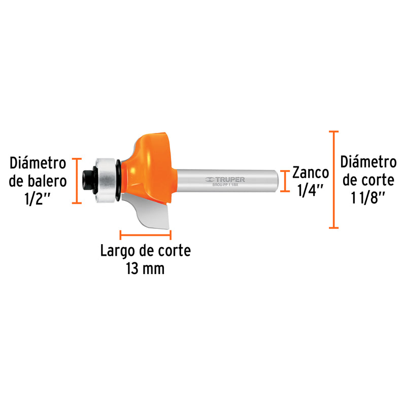 Fresa para ruteadora moldura pecho paloma 1-1/8 11479 Truper - 3
