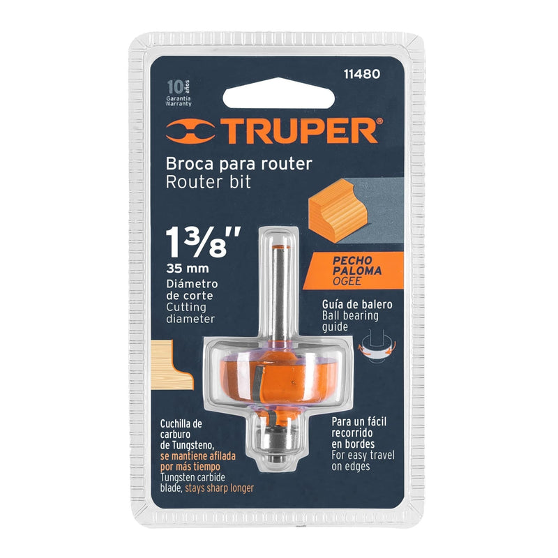 Fresa para ruteadora moldura pecho paloma 1-3/8 11480 Truper - 2
