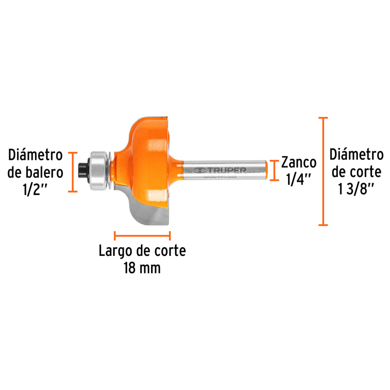Fresa para ruteadora moldura pecho paloma 1-3/8 11480 Truper - 3