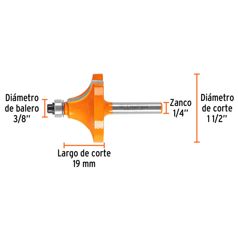 Fresa para ruteadora redondeado con moldura 1-1/2" 11774 Truper - 3
