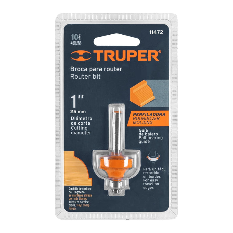 Fresa para ruteadora redondeado con moldura 1" 11472 Truper - 2