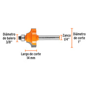Fresa para ruteadora redondeado con moldura 1" 11472 Truper - 3