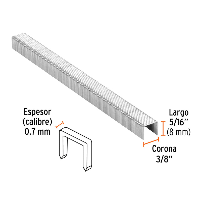 Grapa p/engrapadora neumatica 8mm calibre 22 x 5000 unidades