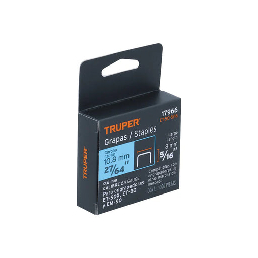Grapa para madera 5/16" calibre 24 x 1000 pzas Truper
