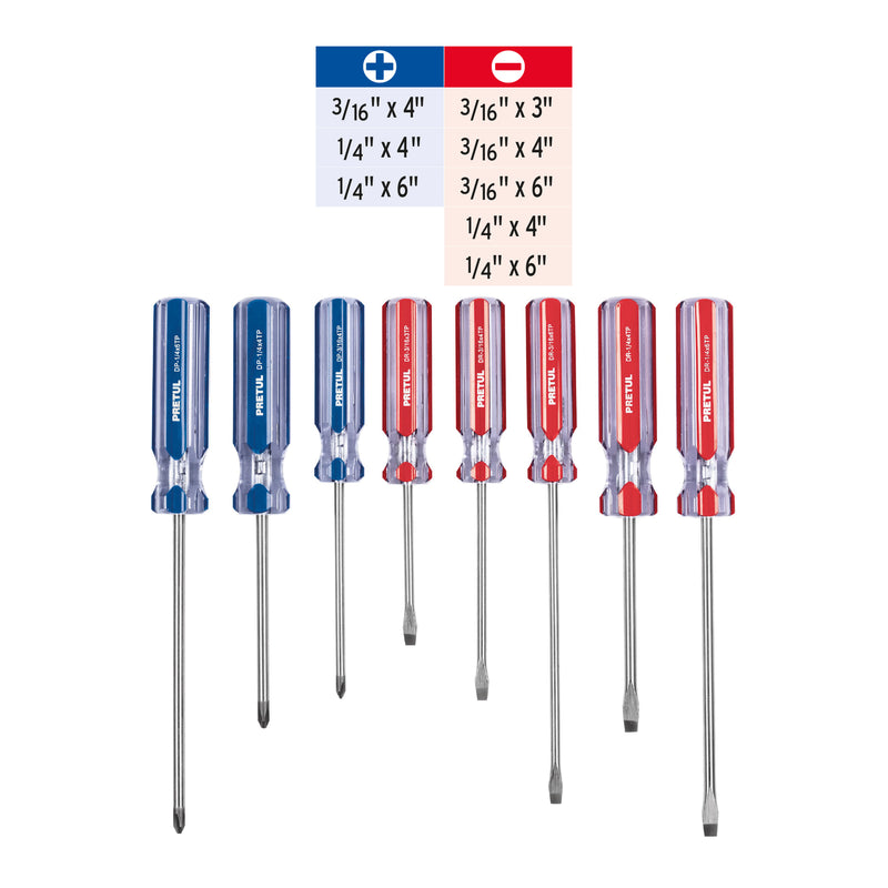 Juego de desarmadores 3/16" y 1/4" 8 piezas Pretul