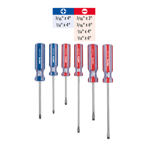 Juego de desarmadores 3/16" y 1/4" 6 piezas Pretul