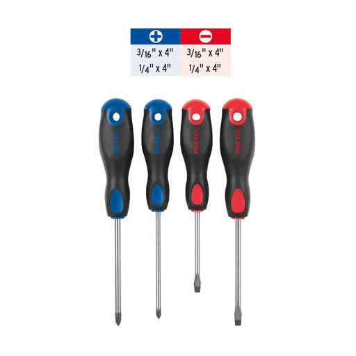 Juego de desarmadores 3/16" y 1/4" Comfort Grip 4 piezas Pretul
