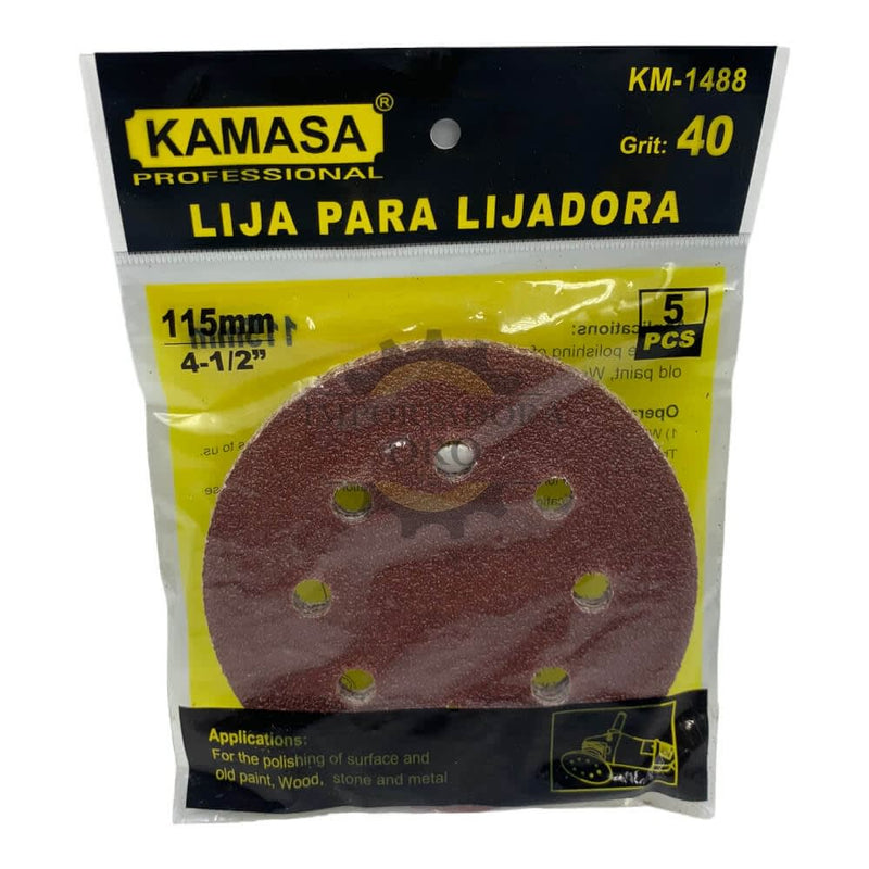 Lija para amoladora velcro 4.1/2 #40 5 piezas Kamasa