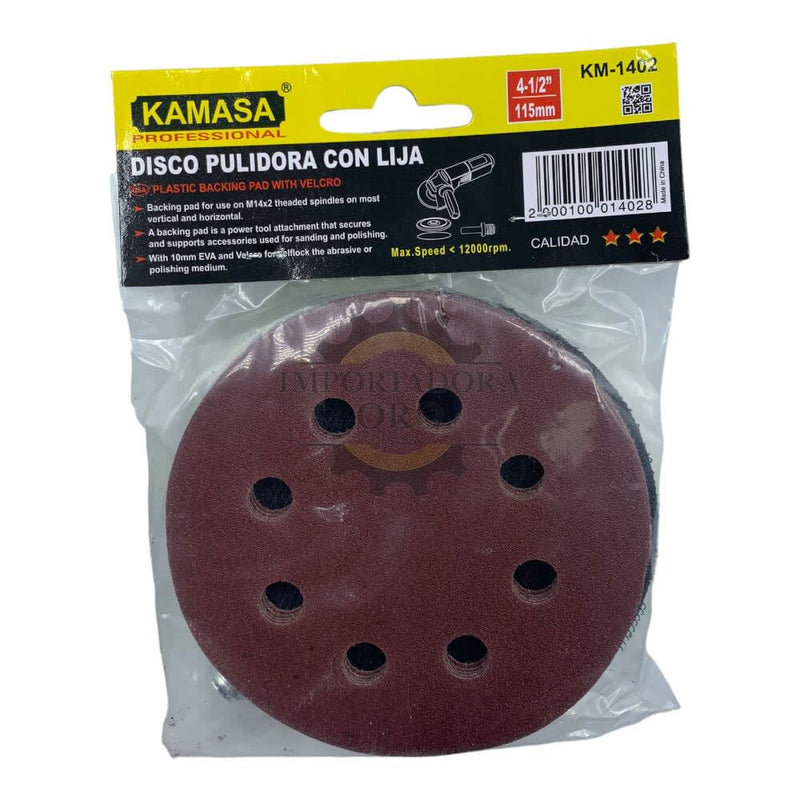 Lija para amoladora velcro 4.1/2 c/plato Kamasa