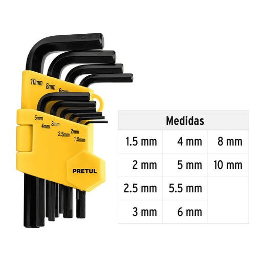 Llaves allen hexagonal milimetrico x 10 piezas Pretul